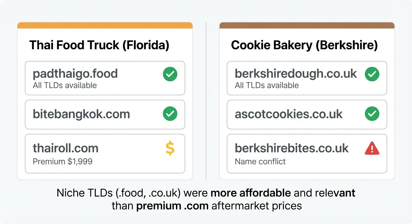 Case study results showing top domain candidates for the Thai food truck