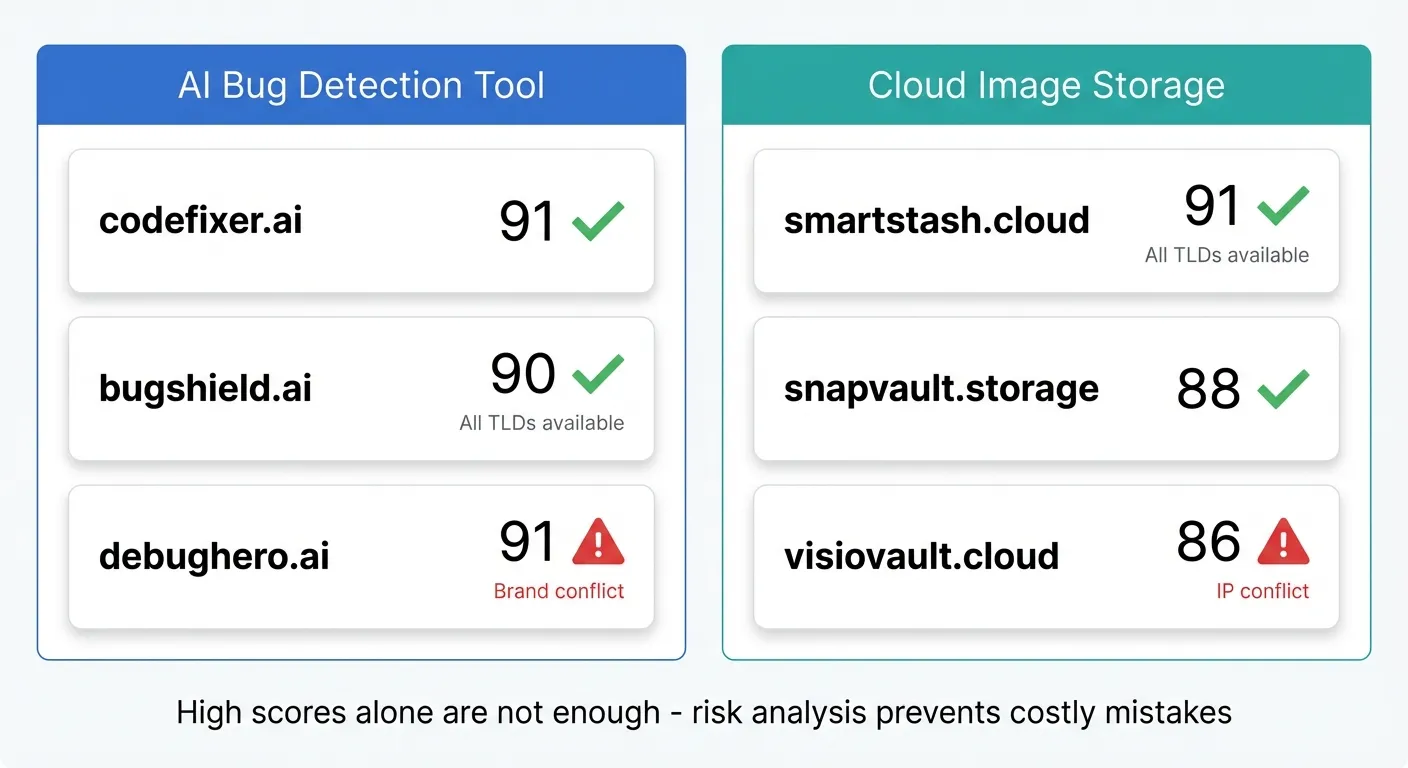 Table showing top domain candidates for the AI bug detection tool