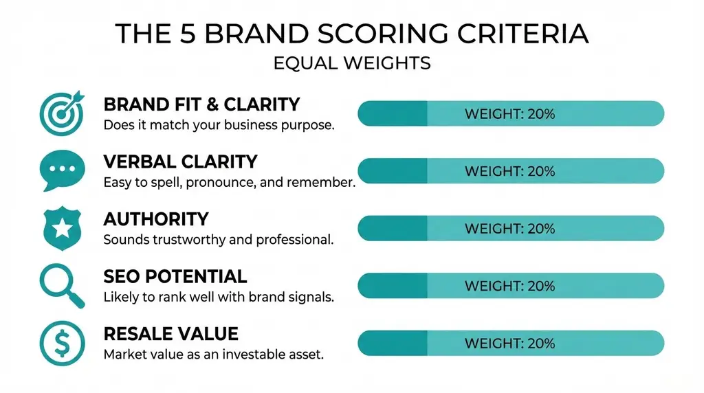The five brand scoring criteria with example scores