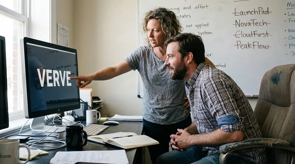 Founders collaborating on final naming decision