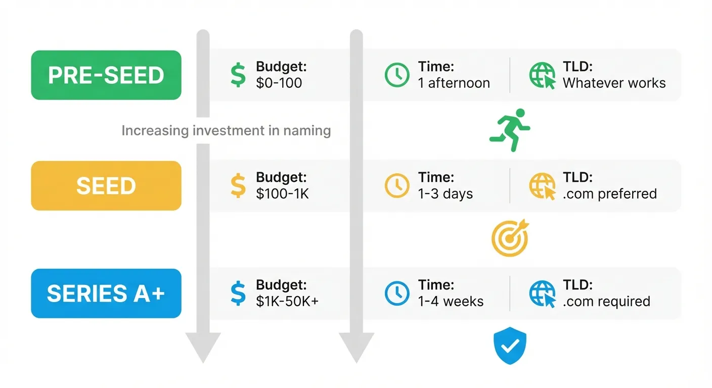Decision framework for renaming at different funding stages