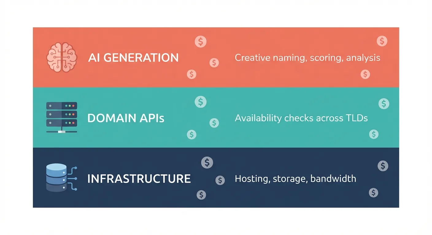 A diagram showing three stacked layers: AI Generation at the top, Scoring in the middle, and Availability Checking at the bottom
